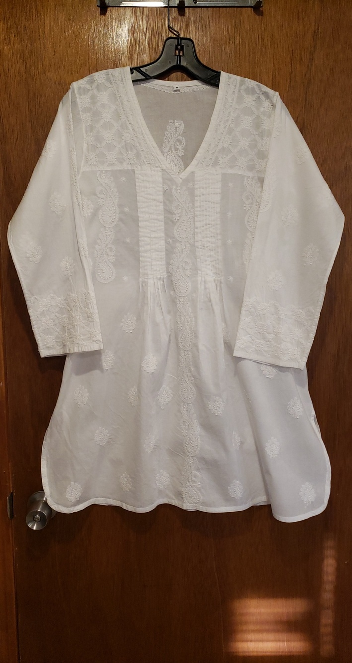 White Cotton Embroidered V-Neck Tunic
